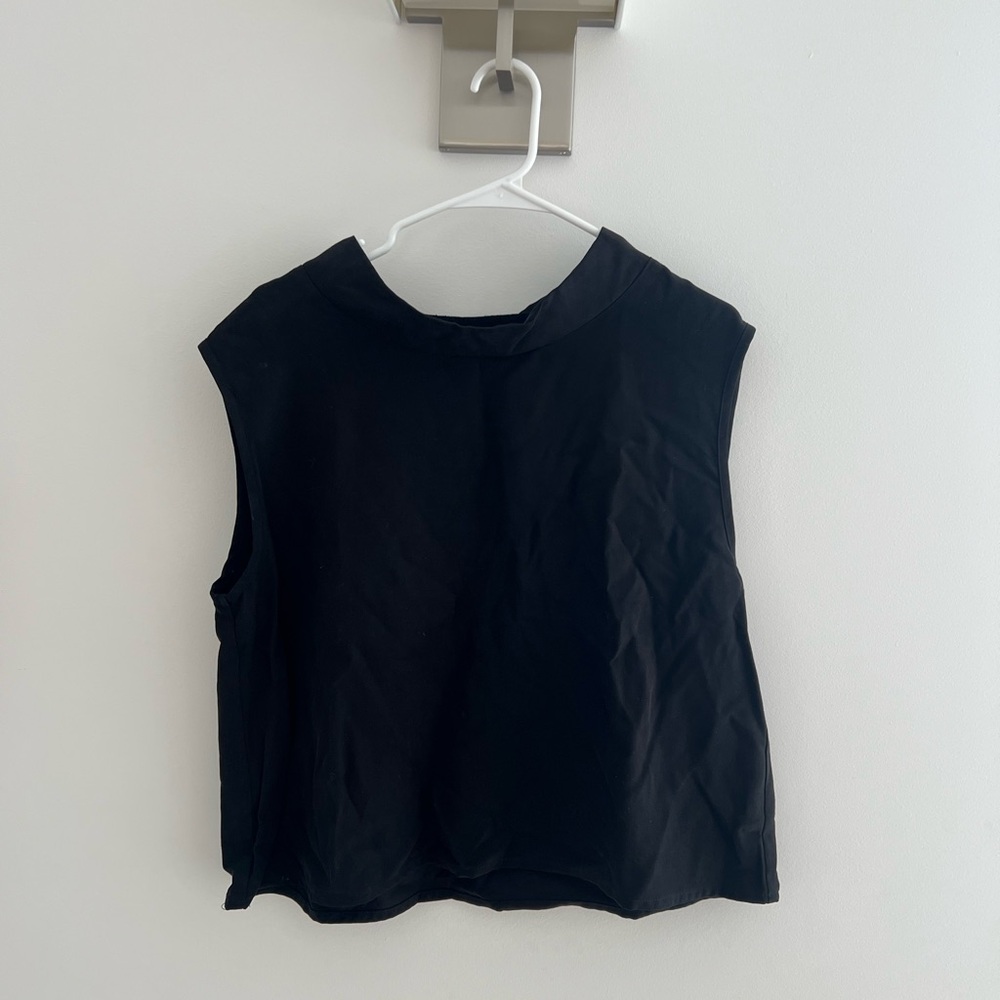 Black Boxy Crop Top with Mandarin Collar